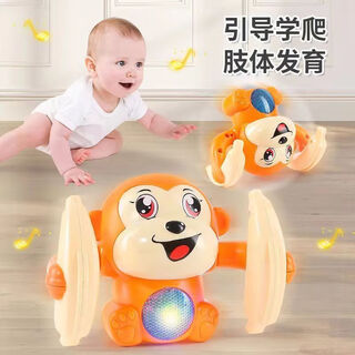 Deberry children's tumbling monkey electric sound and light baby toy for training to look up and crawling 0 to 3 years old little monkey toy somersaults upgraded to second generation orange tumbling monkey lights + music comes with 3 aa batteries