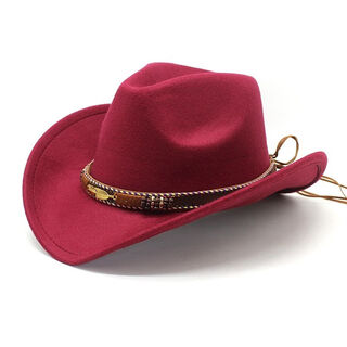 Bisiyang new tibetan top hat ethnic style metal feather western cowboy top hat men and women couple hat felt hat burgundy m56-58cm