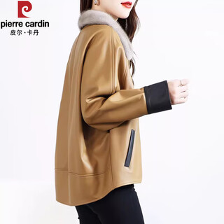 Pierre cardin genuine leather coat women's 2025 winter new fur one-piece mink fur collar casual bat sleeve top layer sheep leather coat camel s