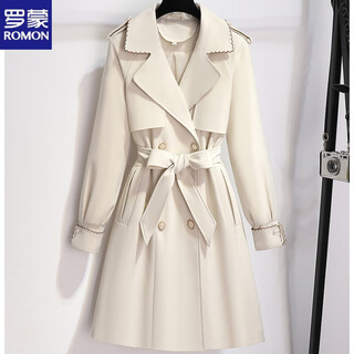 Romon windbreaker jacket for women spring and autumn mid-length 2025 new style this year's popular autumn off-white coat 0704# apricot suit jacket xl recommended 115-130jin jin equals 0.5 kg