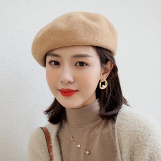 Gu wenlun's hat with wig for middle-aged and elderly women in autumn and winter, shoulder-length short hair, internet celebrity woolen beret, versatile short, khaki hat, shoulder-length short hair, light brown + hairnet