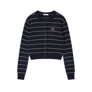 Kirsh korean round neck striped knitted cardigan 2025 autumn and winter new girl long-sleeved slim sweater navy s