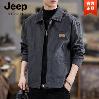 Jeep spirit american retro cotton work jacket men's spring and autumn new detroit loose large size versatile lapel jacket dark gray l suitable weight 130-145jin jin equals 0.5 kg