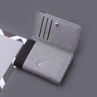 Laishuhui canvas wallet men's short student small wallet card bag simple contrasting color denim tri-fold wallet canvas wallet gray