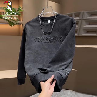 Woodpecker men's high-end sweatshirt 2025 autumn and winter new versatile trendy pullover stenciled letter top long-sleeved casual fashion dark gray xl