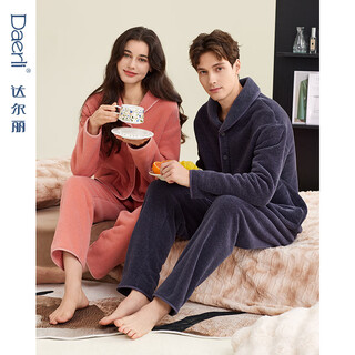 Dalli snow velvet 24 new couple pajamas lapel cardigan autumn and winter plus velvet thickened comfortable warm home clothes set t8245510-040-shrimp red female m