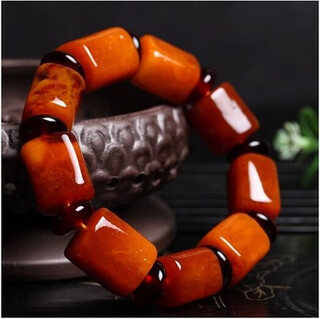 Golden fork, natural baltic amber raw stone, old beeswax bucket bead bracelet, chicken oil yellow, men's and women's models without optimization, old beeswax bucket beads (men's model)