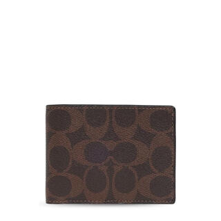 Coach co light luxury men's logo print bifold wallet brown one size
