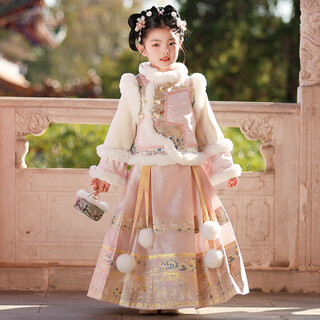 Anneyol girls' hanfu winter costume children's winter clothes national style thickened cheongsam skirt new year's eve clothes pink 120