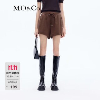 Mo&co. sweatpants spring american sports style drawstring elastic high waist mc embroidered cotton shorts casual pants moanke dark brown s 160