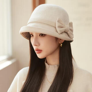 Jingga 2024 top hat qianjin style women's hat autumn and winter woolen fisherman hat women autumn and winter french retro hepburn style off-white (main image) m (56-58cm)