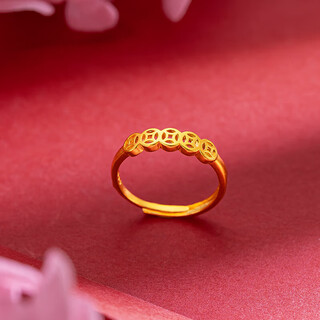 Chenru 18k gold ring, national trend, retro money live ring, rich imitation 18k gold copper coin couple ring, small money ring for women