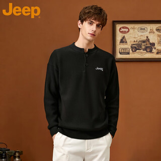 Jeep brand henry collar sweater men's solid color inner sweater 2025 autumn new trendy bottoming sweater men black m