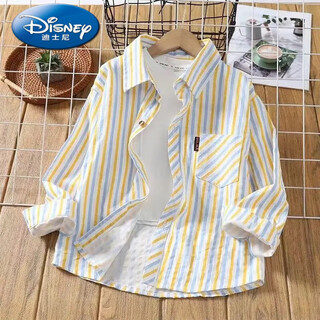 Disney (disney) children's boys' shirts korean long-sleeved spring and autumn 2025 new clothing big children's striped shirts spring boys' blue and yellow long-sleeved 110 (suitable for children around 1 cm)