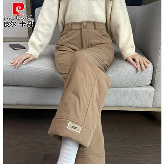 Pierre cardin down pants women's winter outer wear 2025 new northeast thickened - 40 degrees extremely cold small straight cotton pants khaki l recommended 111-120 jin jin equals 0.5 kg