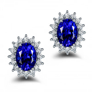 Yuanzu sapphire ring gixi princess diana model opening adjustable tanzanite colored treasure female live ring opening adjustable blue diamond earrings white gold