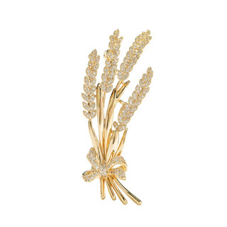 Quamer high-end gift barley wheat ear brooch zircon micro-inlaid high-end temperament brooch luxury chest gold color