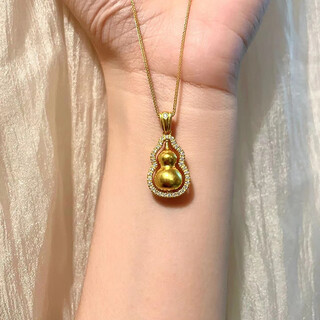 Menbin inherits the ancient method of pure handmade gold diamond gourd pendant necklace for women niche design light luxury transfer chain point pendant