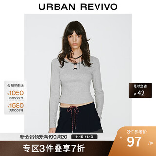 Ur2025 new autumn women's casual textured bow slim long-sleeved t-shirt uyy450292+ floral gray s