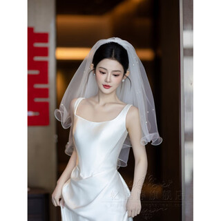 Roar uthaug yiyuting bride wedding veil simple long forest style wedding main wedding dress headdress certificate registration pearl veil white long pearl veil