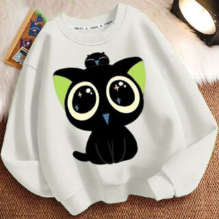 Shantou lincun luo xiaohei clothes cartoon luo xiaohei war records junior and middle school boys and girls spring autumn and winter sweatshirts round neck thickened versatile long white round neck heavy sweatshirt 110