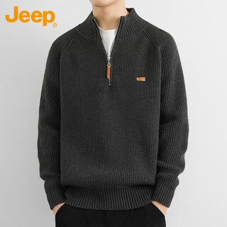 Jeep (jeep) sweater men's winter thickened zipper inner bottoming shirt men's loose knitted sweater clothes men's dark gray 3xl