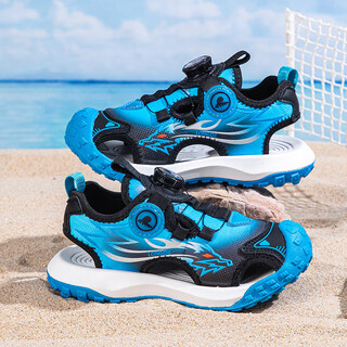 Tyrannis boys' toe-cap sandals 2025 summer mid-sized children's sports shoes swivel buckle handsome children's beach shoes 8026 sapphire blue 38_inner length 24.0cm