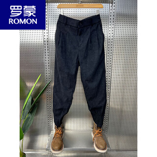 Romon 2025 new men's pants autumn and winter corduroy plus velvet casual pants zipper small feet loose harem pants handsome corduroy pants black plus velvet m