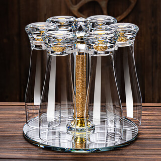 Depinte light luxury creative beer cup home high-end large capacity craft beer special cup gold foil classic large 6 pieces + crystal cup holder 500ml
