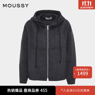 moussy 2025秋季新品简约休闲连帽抽绳拉链短款大衣028IAC30-1093 160灰色 均码