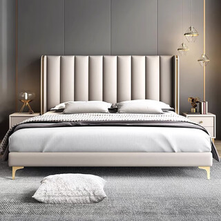 Suxiang light luxury leather bed modern simple marriage bed storage bed master bedroom high-end luxurious king bed 1.8 meters double bed upholstered leather bed (upgraded 15cm pine wood bed board) 1.8*2 meter frame structure