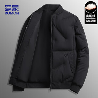 罗蒙（ROMON）羽绒服男短款冬季立领休闲外套轻薄潮流棒球服保暖男装RL3黑XL