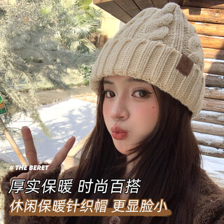 目丸帽子女冬季保暖加绒加厚毛线帽女款针织帽套头帽冬天女士包头帽潮