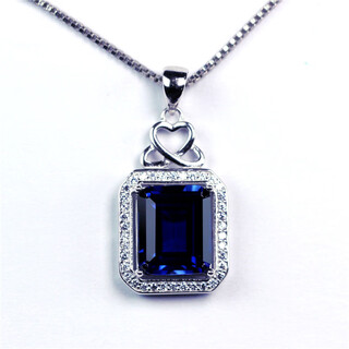 Drjefun rectangular tanzanite sapphire pendant necklace pendant women's blue tanzanite pendant diamond silver jewelry rose gold (main stone 10x12mm) with chain