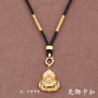 Yuling yuln adjustable pendant lanyard buddha card pendant rope beeswax gold jade pendant necklace rope hand-woven buckle with rope free buckle lanyard - black