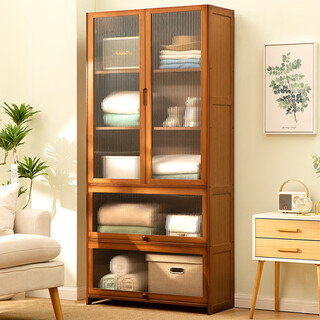 Trojan floor-standing storage cabinet storage cabinet household storage cabinet simple corner cabinet with door dust-proof balcony cabinet low cabinet sundry cabinet changhong transparent door brown - five layers 80 long