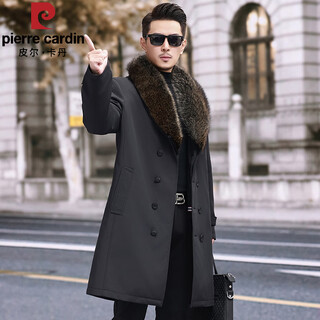 皮尔卡丹（pierre cardin）新款美洲貉大毛领派克服大衣男长款可脱卸内胆皮草皮毛一体冬外套 黑色 L 建议体重100斤-125斤