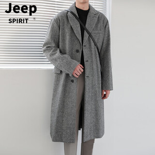Jeep spirit winter korean loose lapel mid-length wool outer jacket men's fashionable high-end windbreaker jacket 2025 new style versatile dark gray m recommended 95-120jin jin equals 0.5 kg