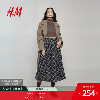 H&M女士半身裙2025秋冬新款法兰绒格子半身伞裙1000039 黑底格 S