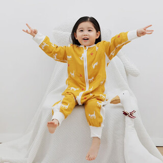 Yazan yazan pure cotton four-layer gauze newborn baby anti-kick quilt artifact split-leg sleeping bag for all seasons lucky cat-liu li huang 73# baby around 60cm-80cm
