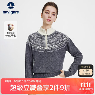 Navigare italian dinghy women's all wool knitted fair isle style wool sweater 2334045503 off-white l