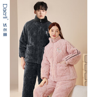 Dalli couple pajamas winter coral velvet three-layer quilted thickened warm flannel sandwich casual home wear set for women t8237113-011-pink women l