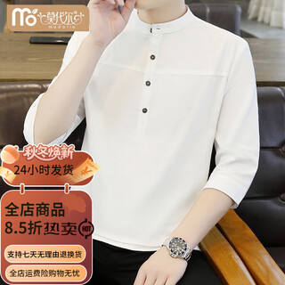 Modal three-quarter sleeve stand collar short-sleeved t-shirt men's summer henley collar half-sleeved polo shirt pure cotton three-quarter sleeve top 1899 white xl 120-140jin jin equals 0.5 kg