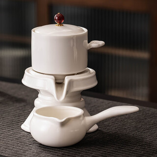 Porcelain brand tea set, mutton-fat jade porcelain automatic tea set, household lazy stone grinding teapot, high-end complete set of kung fu tea set, mutton-fat jade porcelain pure white automatic tea set, single machine + male cup