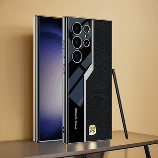 U&g samsung s24ultra luxury genuine leather all-inclusive mobile phone case s23+ new high-end track anti-fall protective cover caring for men and women all over the world back shell creative business high-end design noble black luxury track design samsung galaxy s24 ultra