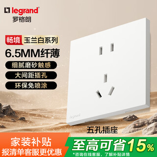 罗格朗（LEGRAND）畅境玉兰白新款哑光开关插座五孔面板一二开网线电脑家用86型空调 五孔 插座