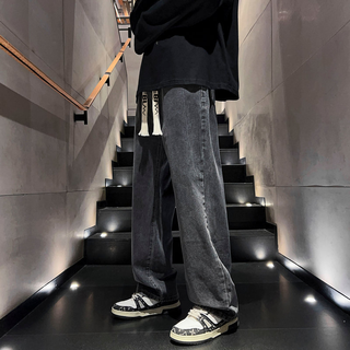 Dingfengbaoluo jeans men's spring and autumn retro straight loose wide-leg american casual long pants dfs808 black gray 2xl