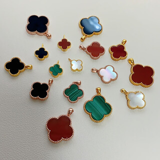 18k gold four-leaf clover pendant color gold rose gold gold necklace au750 clavicle chain gift for girlfriend's mother 18k gold rose gold (single pendant) 15mm white mother-of-pearl