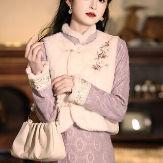 Du yanzhi purple cheongsam new autumn and winter thickened velvet new chinese style vest suit beautiful improved young style vest + skirt l (165) 100-110jin jin equals 0.5 kg
