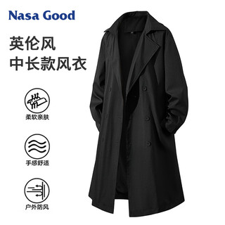 Nasa good mid-length windbreaker for men and women, autumn trendy brand loose youth casual drape versatile jacket black xl